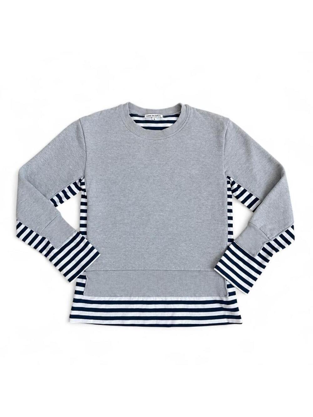 Comme des Garçons Layered Sweatshirt S Gray Navy Striped Japan OF-T001 CDG
